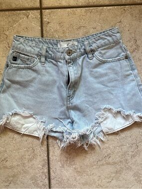 KanCan Light Wash Frayed Hem Denim Shorts